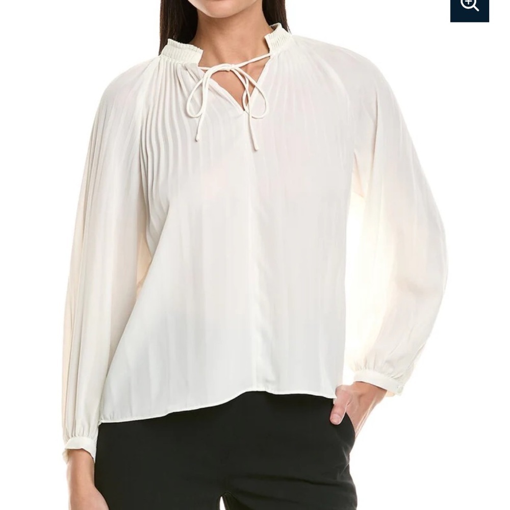 Elie Tahari Cream Pleated Tie-Neck Blouse